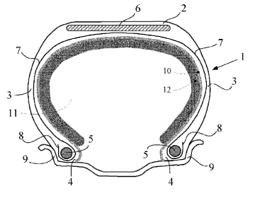 Cross-section of foam-lined tire according to the invention.