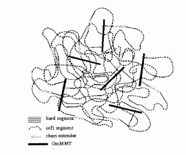 Polymer morphology model according to the invention.  (omMMT = organically modified montmorrilonite)