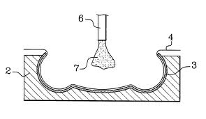 Pour-in-place technique:  2: mould, 3 fabric, 7 foam forming mixture.