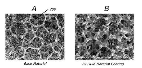 A 'base foam structure' (left has been impregnated and cured with another polymer (right).